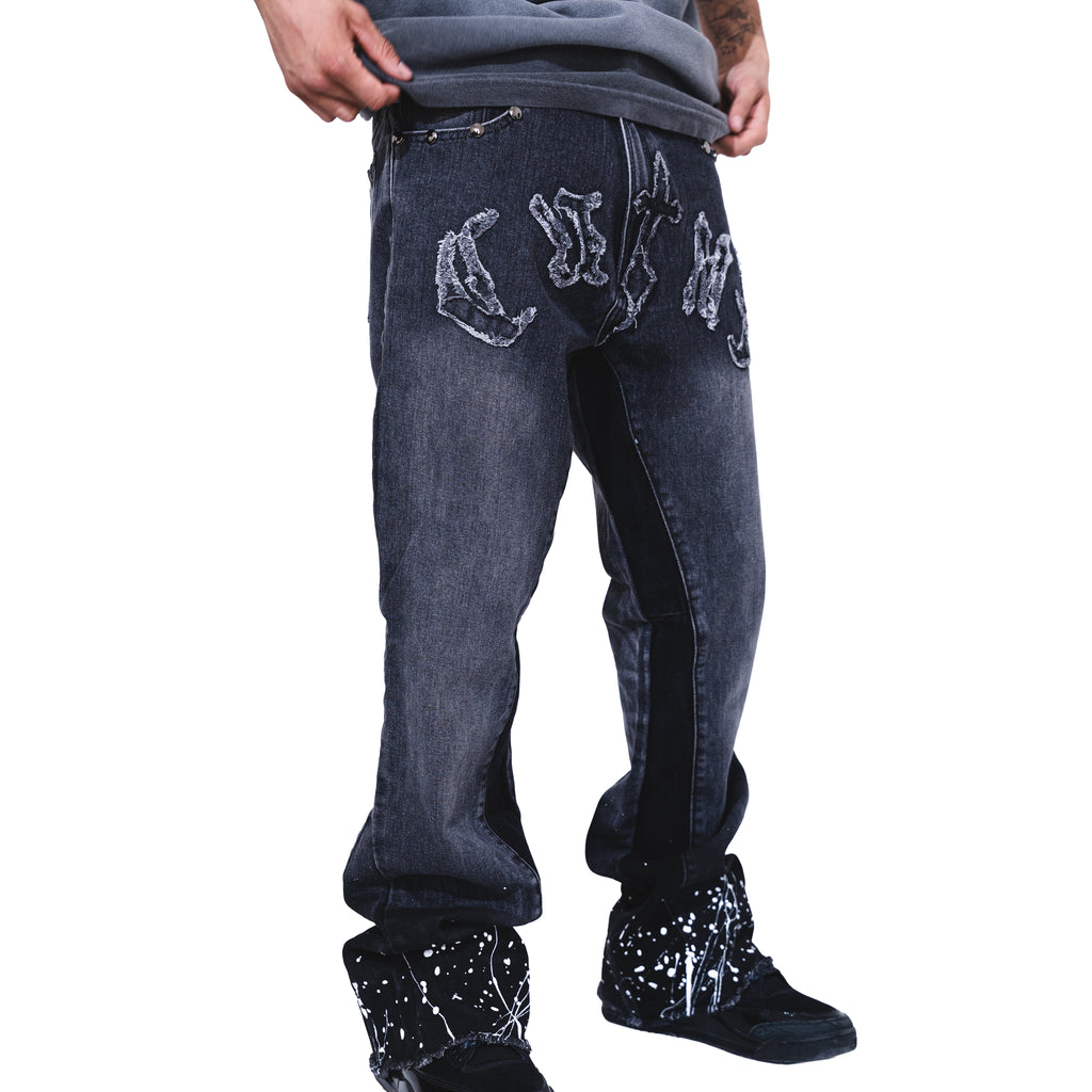 GOTHIC BLACK FLARED JEANS - CRIMELIFE