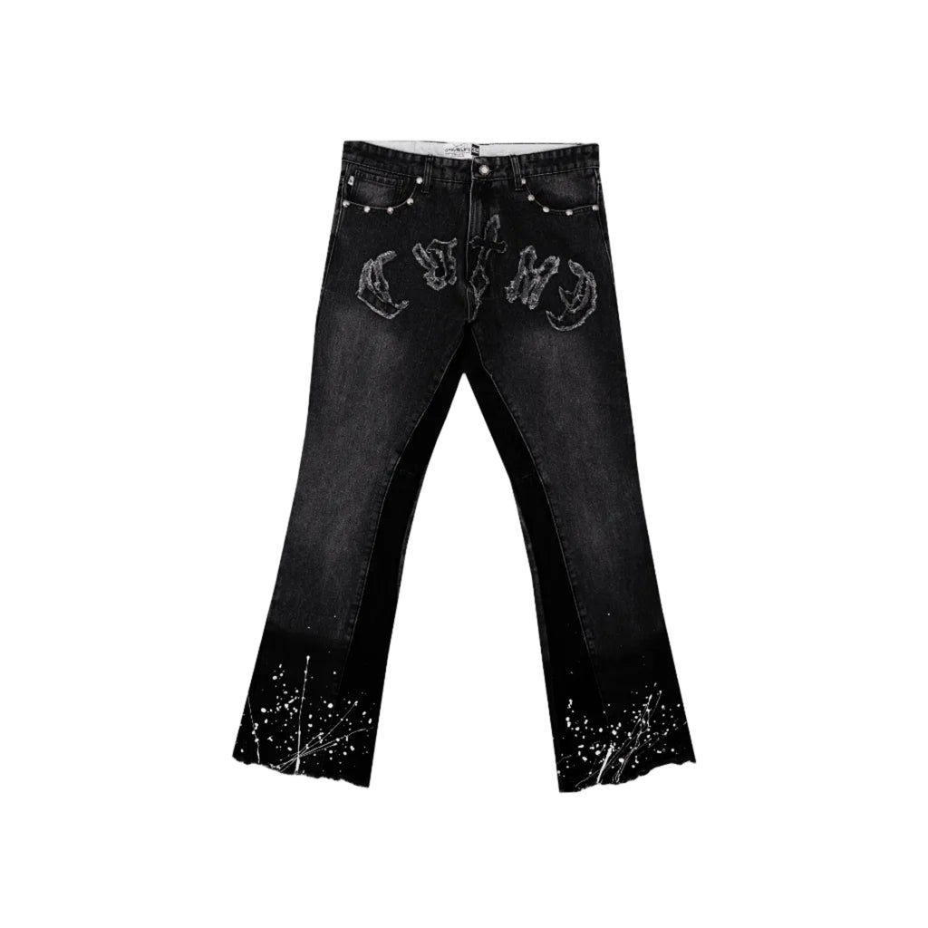 GOTHIC BLACK FLARED JEANS - CRIMELIFE