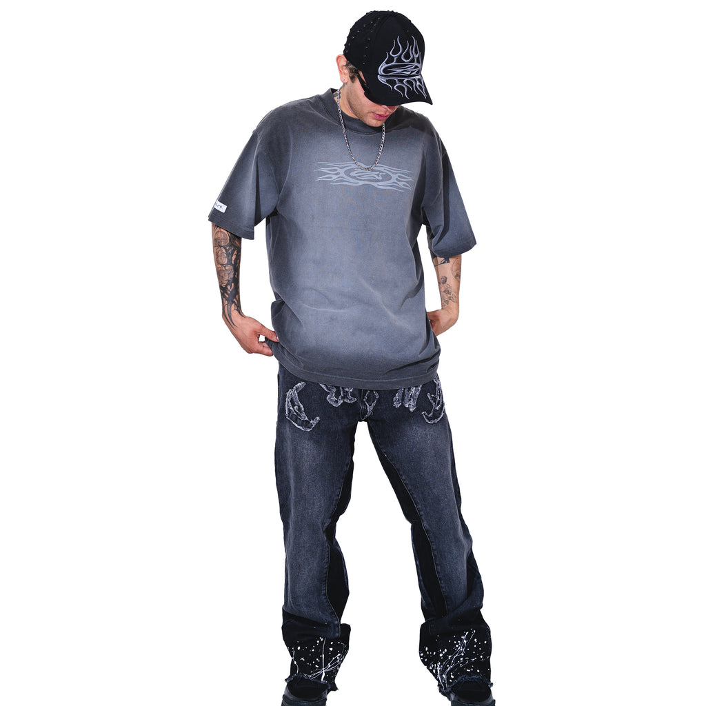 GOTHIC BLACK FLARED JEANS - CRIMELIFE