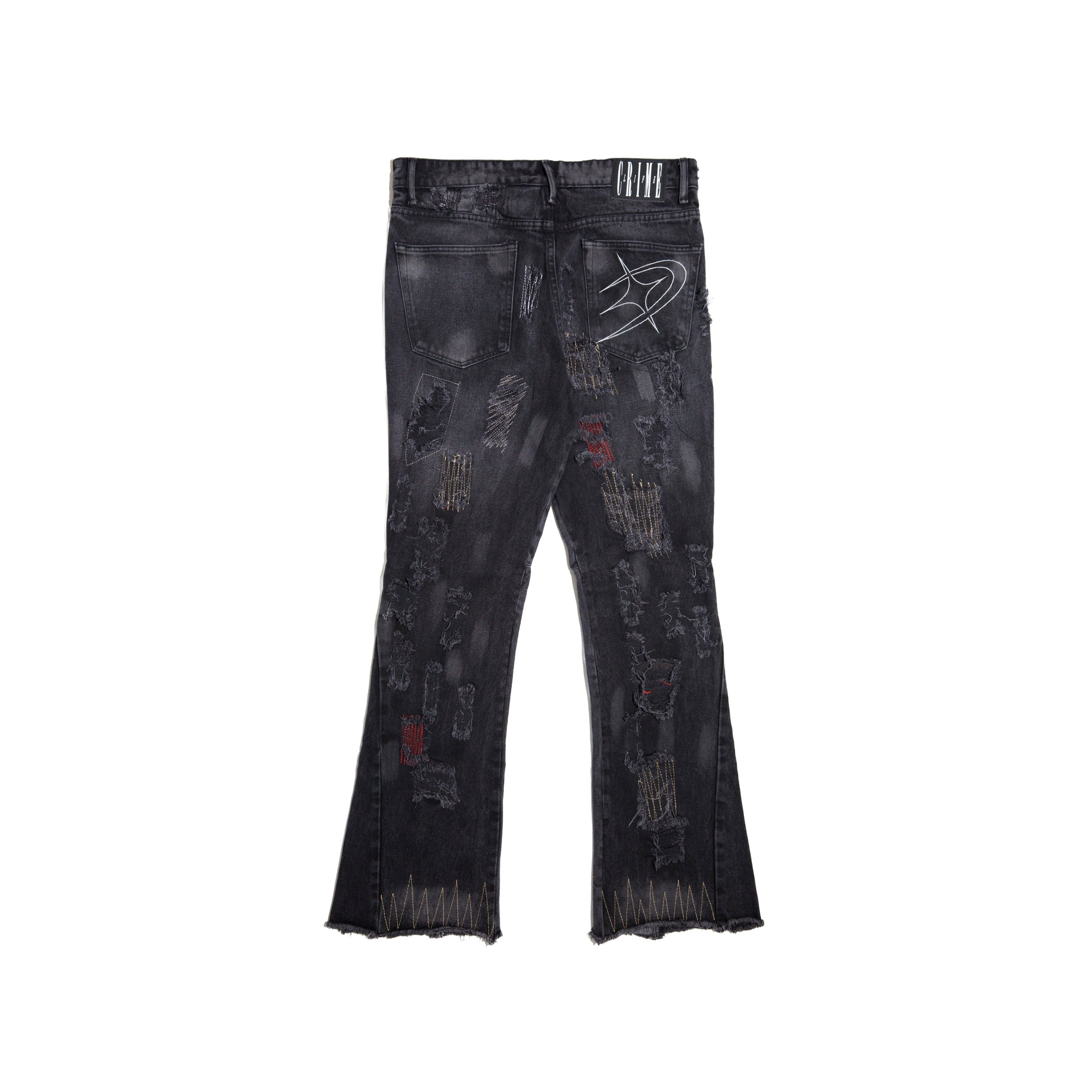 MIDNIGHT DESTROYED FLARED JEANS – CRIMELIFE