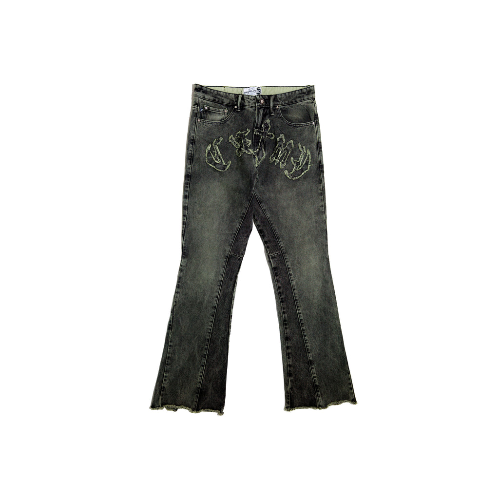 GOTHIC CROSS FLARED JEANS - CRIMELIFE