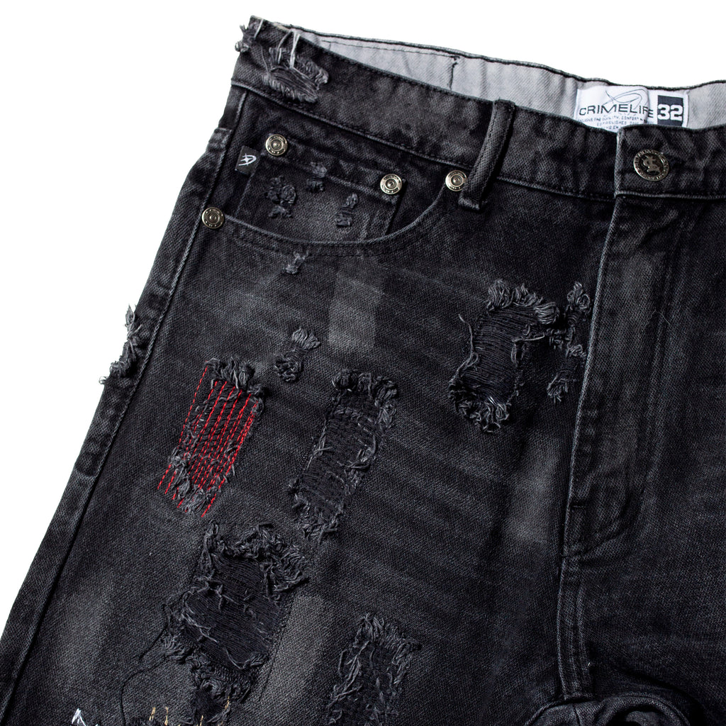 MIDNIGHT DESTROYED FLARED JEANS