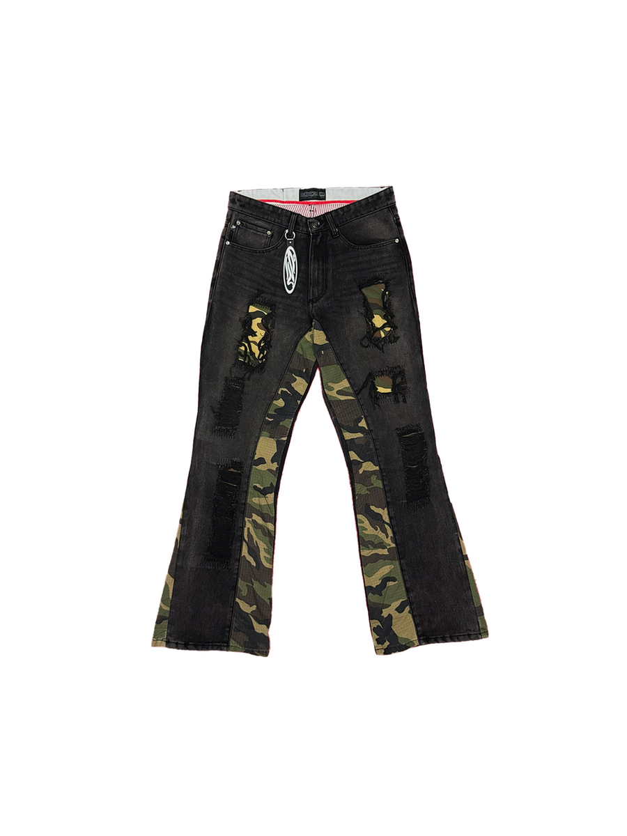 REBEL CAMO FLARE JEANS – CRIMELIFE